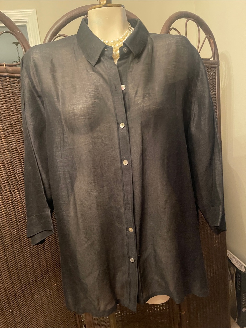 Chico's Sheer Black Button-Front Blouse